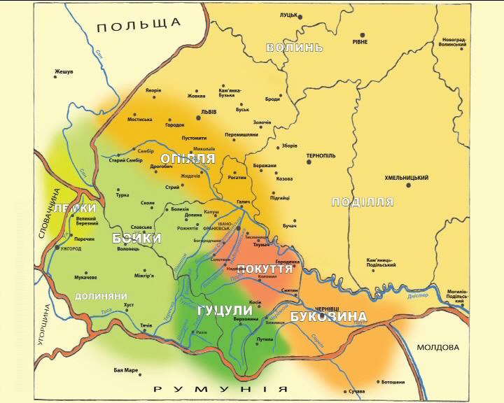Карта історико-етнографічного районування українських Карпат